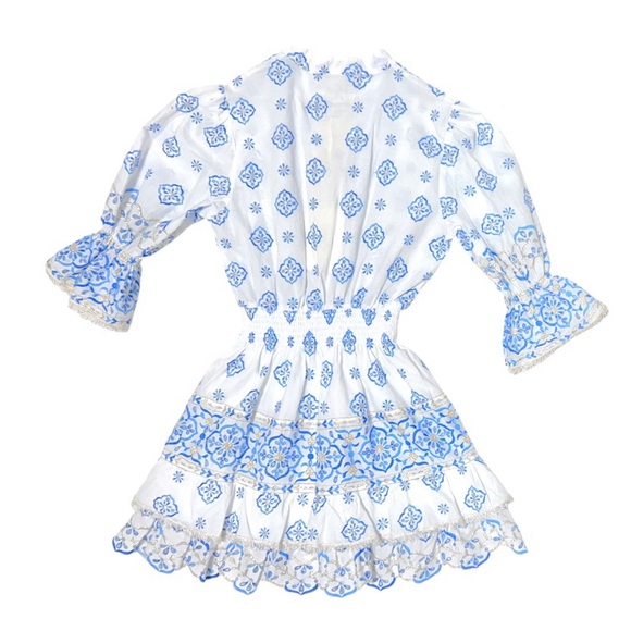 Temptation Positano Fella Embroidered Metallic Puff Sleeve Short Dress M NWT - Picture 5 of 10